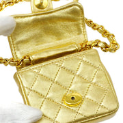 Chanel 1989-1991 Gold Lambskin Micro Classic Flap Shoulder Bag