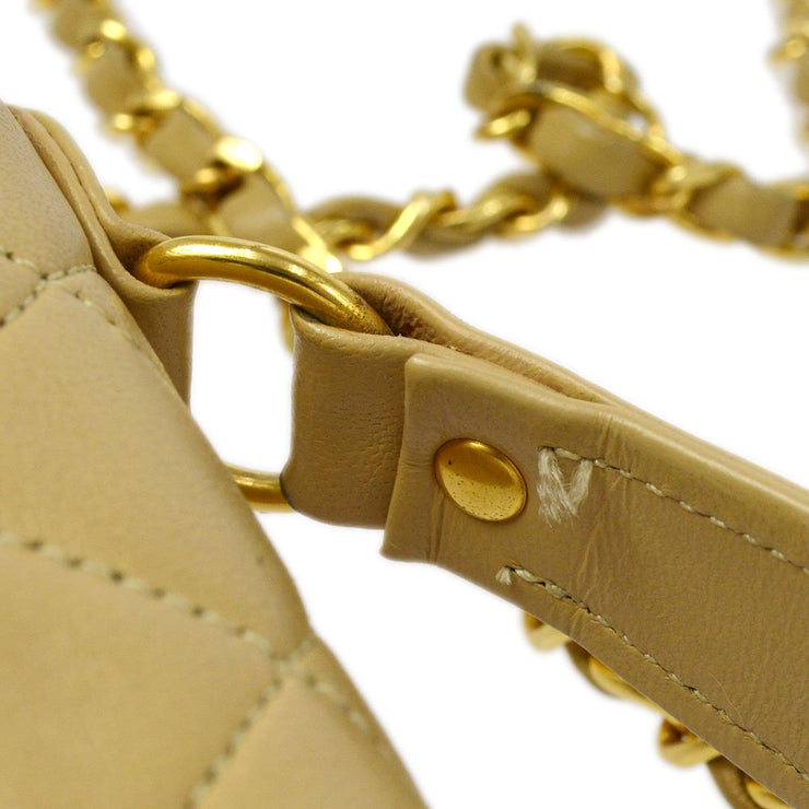 Chanel 1986-1988 Single Turnlock Handbag Beige Lambskin