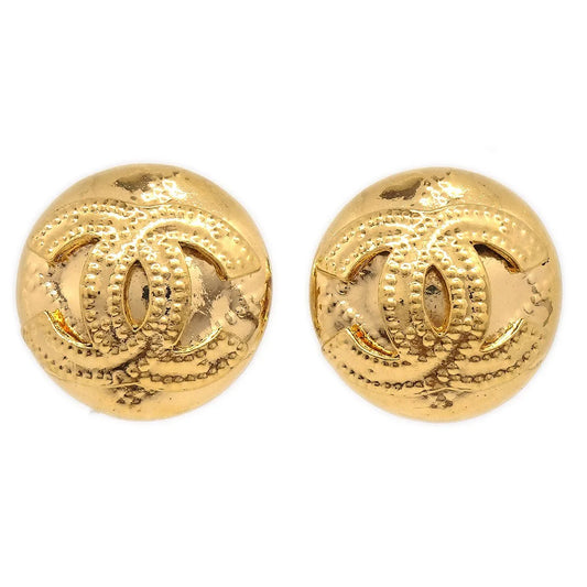 Chanel 1994 Gold Quilted 'CC' Round Earrings Small