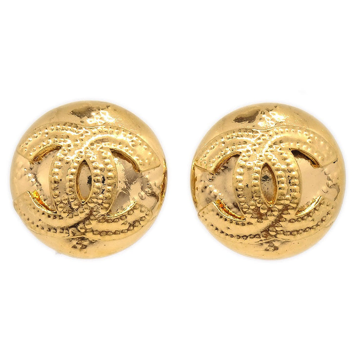 Chanel 1994 Gold Quilted 'CC' Round Earrings Small