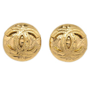 CHANEL 1994 CC Quilted Button Earrings Gold Large