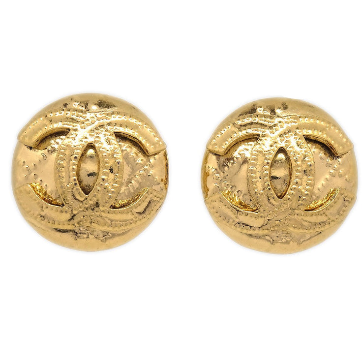 Chanel 1994 Gold Quilted 'CC' Round Earrings Small