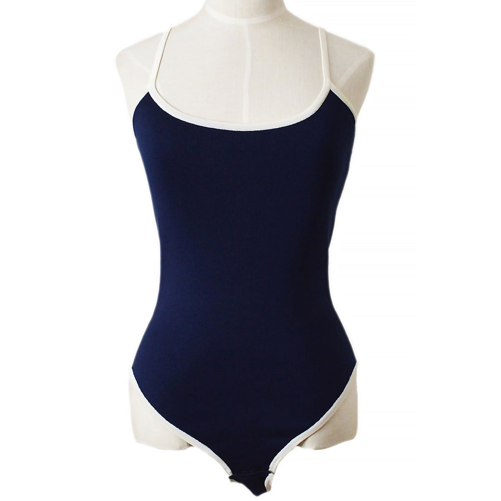 Vintage Bodysuit Women XS S 90s Bodysuit Navy Blue Bo… - Gem