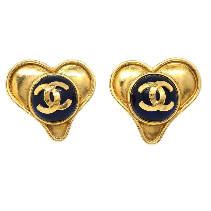 Chanel CC Triple Heart Shape Long Drop Earrings Gold Tone 22P