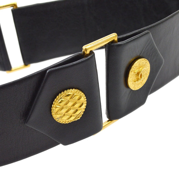 CHANEL 1994 Buckle Belt Black Gold #80