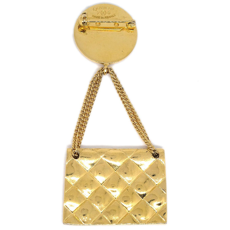 Chanel 1991 Quilted Bag Motif Brooch Pin Gold