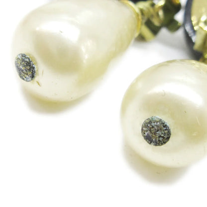 Chanel 1994 CC Black & Teardrop Costume Pearl Dangle Earrings