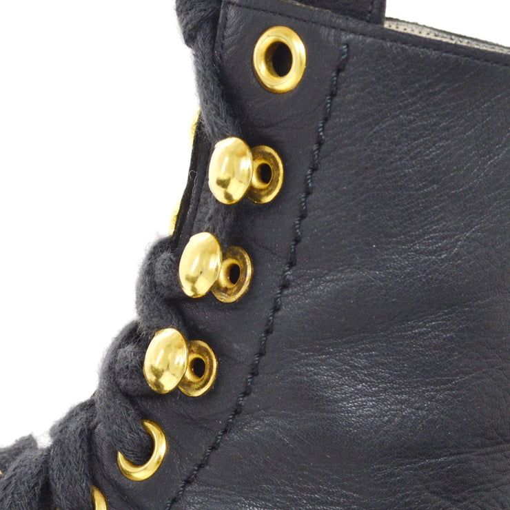 CHANEL Lace-up Boots Shoes #34 1/2 C